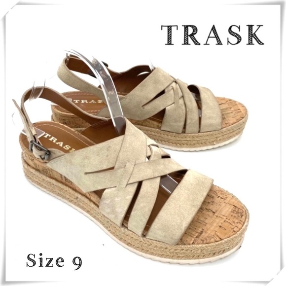 TRASK Randi Suede Strap Platform Sandal Beige Taupe Oiled Suede Size 9 36-1722 - Picture 1 of 10